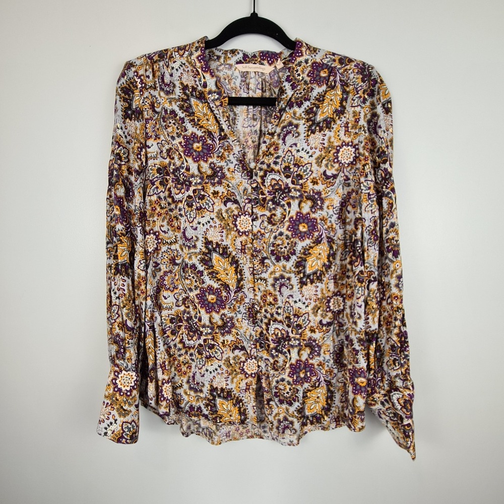 Soft Surroundings Top Women's Medium Multicolor Floral Button Up Blouse Paisley